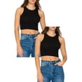 thumbnail image 1 of Women's Cropped Ribbed High Neck Cotton Stretch Tank Top 2-Pack, 1 of 4