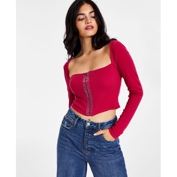 Women's Cropped Ribbed Long-Sleeve Corset Top Royal Amaryllis L