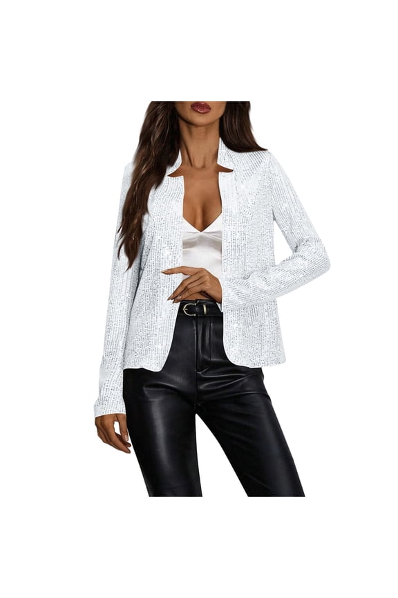 Women’s Cropped Sequin Jackets Long Sleeve Open Front Cardigan Coat Short Glitter Blazers Casual Party Clubwear