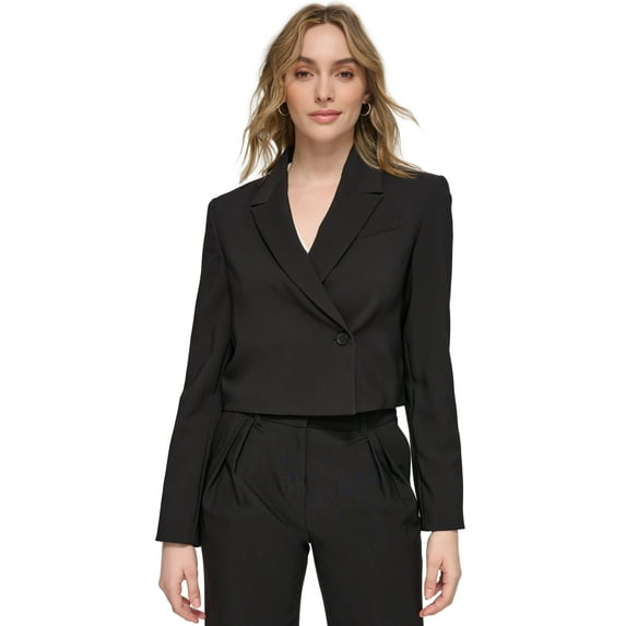 Women's Cropped Side-Button Blazer Black 12