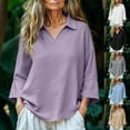 thumbnail image 1 of Women's Cropped Sleeve Pullover Top Shirts Blouses with Lapel Trumpet Cuff Loose Fit Solid Color Casual Daily Wear Loungewear Streetwear Fashion Essential Gift for Women | CSEONE,Black L, 1 of 8
