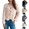 thumbnail image 1 of Women's Cropped V Neck Long Sleeve Soft Sweater Tops Shirts S Casual Loose Fit Solid Color Fashion Essential for Daily Wear Travel Dating | CSEONE,Black L, 1 of 7