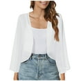 thumbnail image 1 of Women's Cropped Solid Puff Sleeve Kimono Cardigan Loose Cover Up Casual Blouse Top Chiffon Open Front, 1 of 4