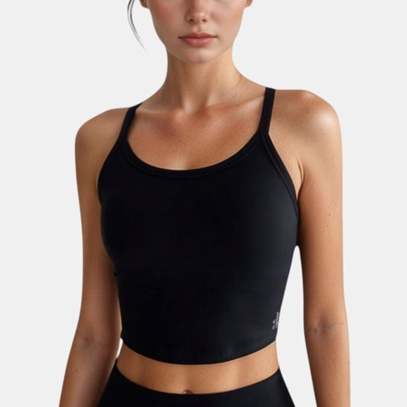 Women's Cropped Sports Tank Top with Thin Straps and Scoop Neck for Everyday Activewear - X Large, Black