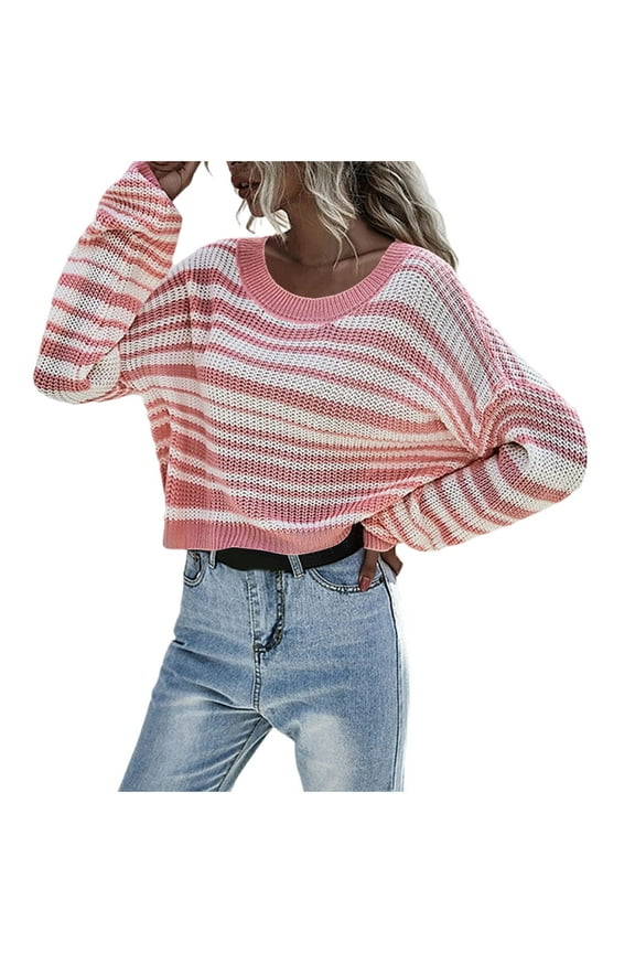 Women's Cropped Sweater 2025 Round Neck Long Sleeve Crop Sweater Pullover Jumper Knit Top Trendy Clothes