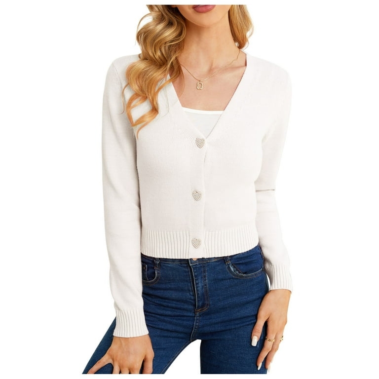 Women's Cropped Sweater Cardigan Long Sleeve V-Neck Sweater Rib Open Front  Shrugs