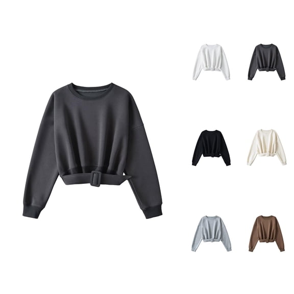 Women's Cropped Sweatshirt 2025 Fall Winter Long Sleeve Crewneck Plain Tunic Sweat Shirts Pullover Tops