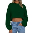 thumbnail image 1 of Women's Cropped Sweatshirt Casual Long Sleeve Crop Top Crew Neck Oversized Sweatshirt Army Green 2XL, 1 of 5