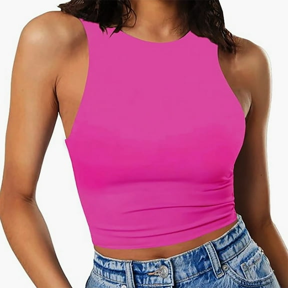 Women's Cropped Tank Top Summer Casual Basic Sleeveless Stretch Fit Comfortable Breathable Fashion Tee for Teen Girls