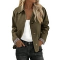 thumbnail image 1 of Women's Cropped Trench Coat with Checkered Lining, Oversized Casual Jacket, Classic Collar Long Sleeve Lightweight Polyester Fall Winter Fashion Outerwear, 1 of 7
