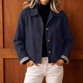 thumbnail image 1 of Women's Cropped Trench Jacket with Plaid Cuffs Button Front Lapel Collar Windbreaker, 1 of 8