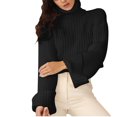 thumbnail image 1 of Women's Cropped Turtleneck Sweaters Long Sleeve Ribbed Knit Stretchy Trendy Casual Solid Pullover Jumper Tops Y2k Black,S, 1 of 5