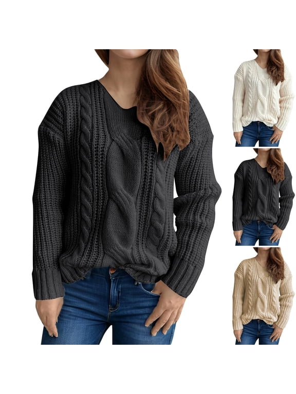 Women's Cropped V Neck Long Sleeve Sweater Tops Shirts Blouses Soft Knit Solid Color Casual Daily Wear Loungewear Streetwear Fashion Essential Gift for Women | Aestivo,White L
