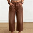 thumbnail image 1 of Women's Cropped Wide Leg Denim Jeans, High‑rise Button‑Zip Fly, Large Patch Pockets, Solid‑dyed Tone, Clean Straight‑hem Durable Denim for Daily Weekend Activities, Tall Jeans for Women Brown XXL, 1 of 6
