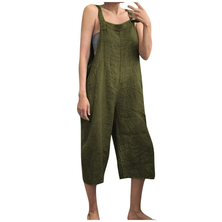 Women's Cropped Wide-Leg Jumpsuit Solid Color Baggy Loose