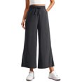 thumbnail image 1 of Women's Cropped Wide Leg Palazzo Pants High Waist Elastic Drawstring Casual Lightweight Trousers with Pockets Waisted Flowy Beach Trousers, 1 of 5