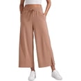 thumbnail image 1 of Women's Cropped Wide Leg Palazzo Pants High Waist Elastic Drawstring Casual Lightweight Trousers with Pockets Waisted Flowy Beach Trousers, 1 of 5