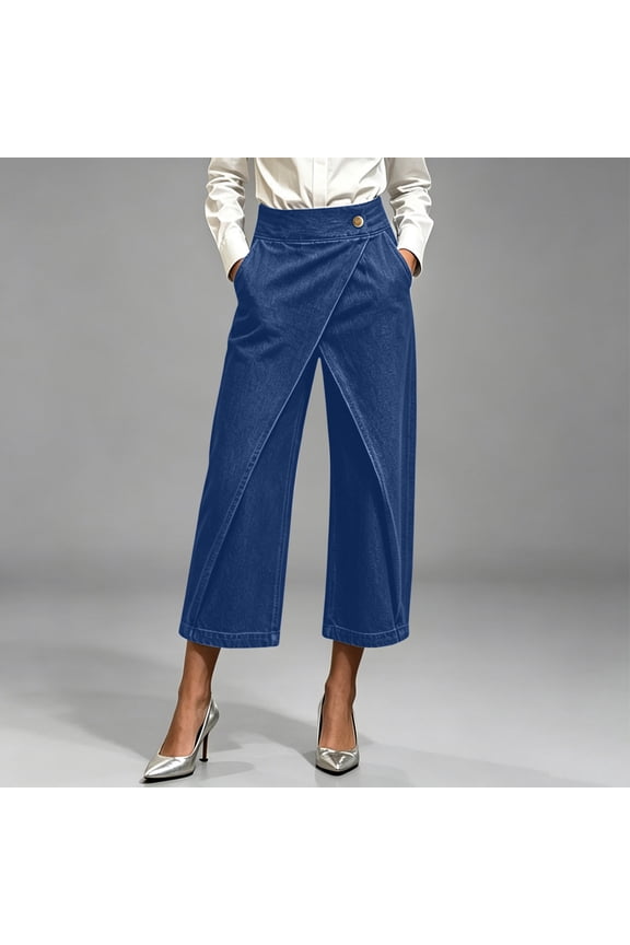 Women's Cropped Wide Leg Pants, High Waisted Wrapped Denim, Casual Jeans Trousers for Office or Daily, 2026 New Limited-time Offer