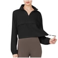 thumbnail image 1 of Women's Cropped Windbreaker Quarter Zip Pullover Tops with Long Sleeve Lightweight Elastic Cuff Drawstring Athletic Jacket Black S, 1 of 4