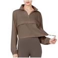 thumbnail image 1 of Women's Cropped Windbreaker Quarter Zip Pullover Tops with Long Sleeve Lightweight Elastic Cuff Drawstring Athletic Jacket Khaki XL, 1 of 4