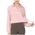 thumbnail image 1 of Women's Cropped Windbreaker Quarter Zip Pullover Tops with Long Sleeve Lightweight Elastic Cuff Drawstring Athletic Jacket Pink L, 1 of 4