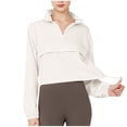 thumbnail image 1 of Women's Cropped Windbreaker Quarter Zip Pullover Tops with Long Sleeve Lightweight Elastic Cuff Drawstring Athletic Jacket White L, 1 of 4