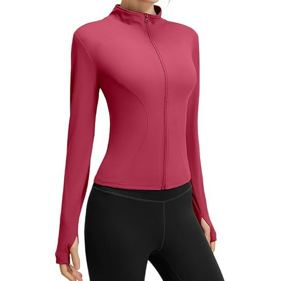 Women's Cropped Workout Jacket Long Sleeve Slim Fit Lightweight Athletic Yoga Tops Full Zip Running Fitness Clothing