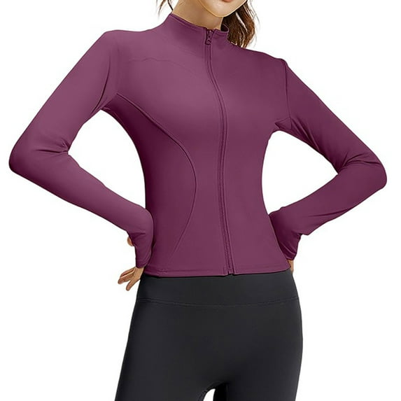 Women's Cropped Workout Jacket Long Sleeve Slim Fit Lightweight Athletic Yoga Tops Full Zip Running Fitness Clothing