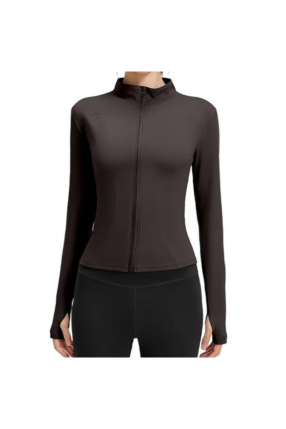 Women's Cropped Workout Jacket Long Sleeve Slim Fit Lightweight Athletic Yoga Tops Full Zip Running Fitness Clothing