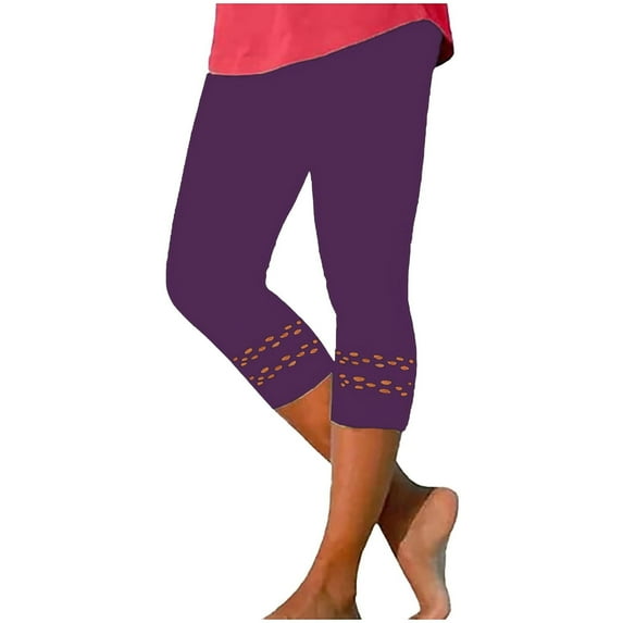 Women's Cropped Yoga Pants - Mesh Panel Workout Leggings, Stretchy Compression Capris (S-XXXL, 10 Colors) | Yubnlvae (Purple | XXL)