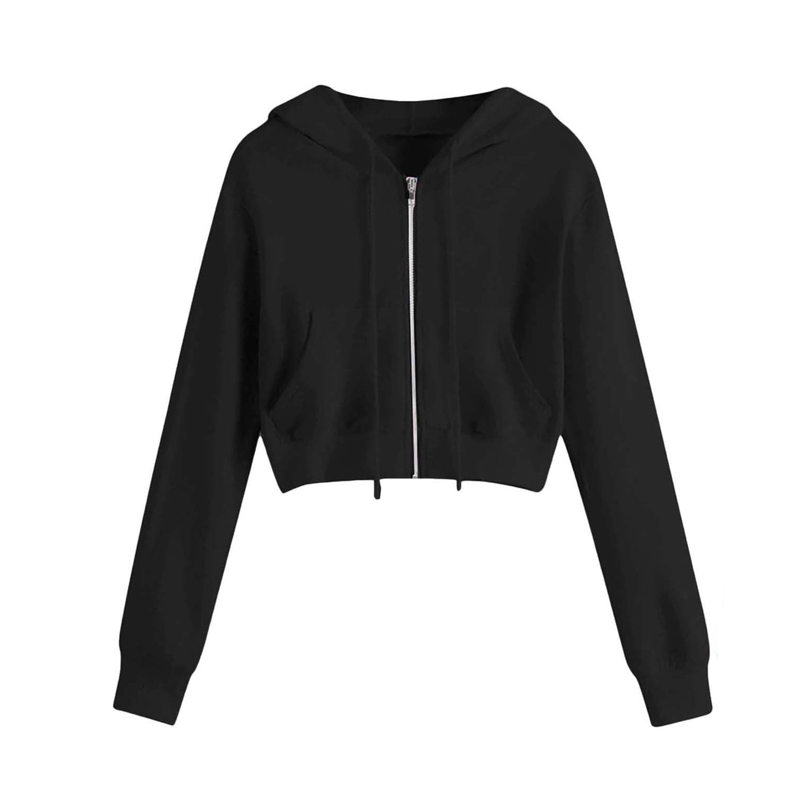 人気ブラドン Hoodie Zip-Up Cropped Women's Casual Hooded Sleeve Long トップス