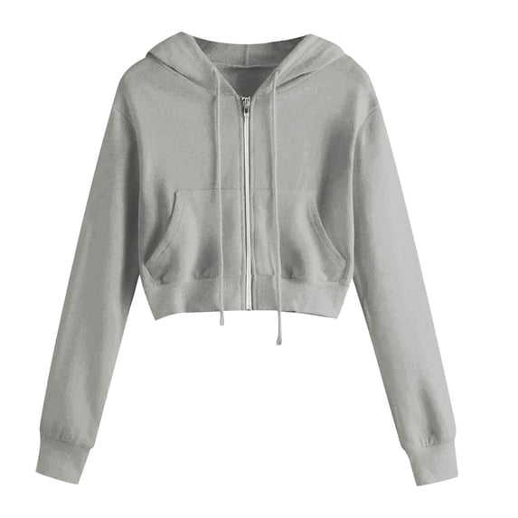 Women's Cropped Zip Up Hoodie Drawstring Trendy Y2k Crop Tops Sweatshirt Jacket with Pockets