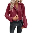 thumbnail image 1 of Women's Cropped Zip Up Long Sleeve Suede Faux Leather Blazers Motorcycle Jackets Fall Fashion Coats 2025, 1 of 4