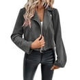 thumbnail image 1 of Women's Cropped Zip Up Long Sleeve Suede Faux Leather Blazers Motorcycle Jackets Fall Fashion Coats 2025, 1 of 5