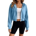 thumbnail image 1 of Women's Cropped Zip up Hoodie with Pockets Ruched Waist Crop Sweatshirt Jacket Fall Raglan Hooded Sweatshirts, 1 of 9