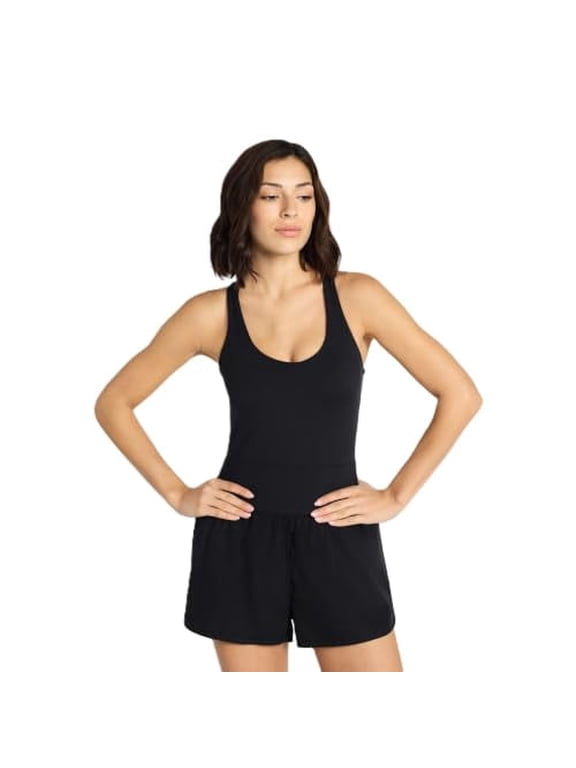 Women's Cross Back Active Buttersoft Romper, Black, XXXL