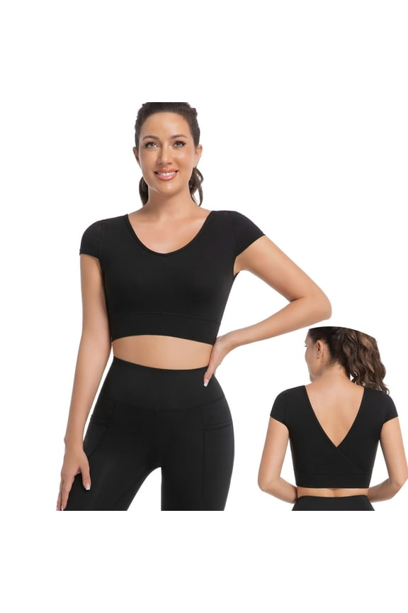 Workout Top Yoga Top Moisture-Wicking Breathable Cross Front V-Neck Slim Fit Tee Sizes XS-XL