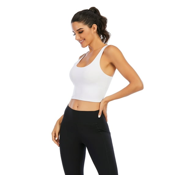 Women's Cross Back Sport Bras, Padded Strappy Criss Cross Cropped Bras for Yoga Workout Fitness, White, M