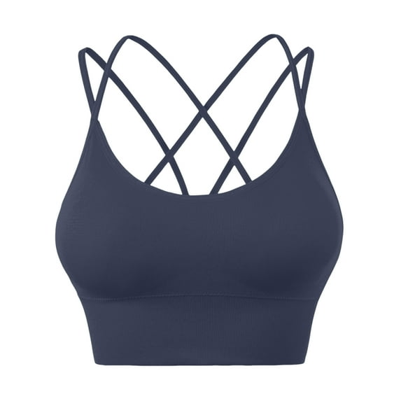 Women's Cross Back Sports Bra Padded Strappy Medium Support Yoga Bra for Workout Fitness Dark Blue 34