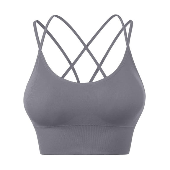 Women's Cross Back Sports Bra Padded Strappy Medium Support Yoga Bra for Workout Fitness Dark Gray 32
