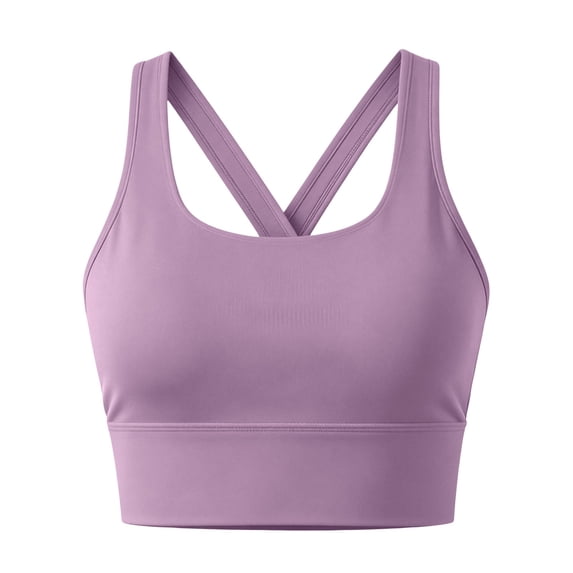 Women's Cross Back Sports Bra Tank Tops Square Neck Wireless Padded Workout Tank Tops Medium Support Crop Tops Gym Activewear Strappy Sports Bras Yoga Camisole with Built In Pads Purple L