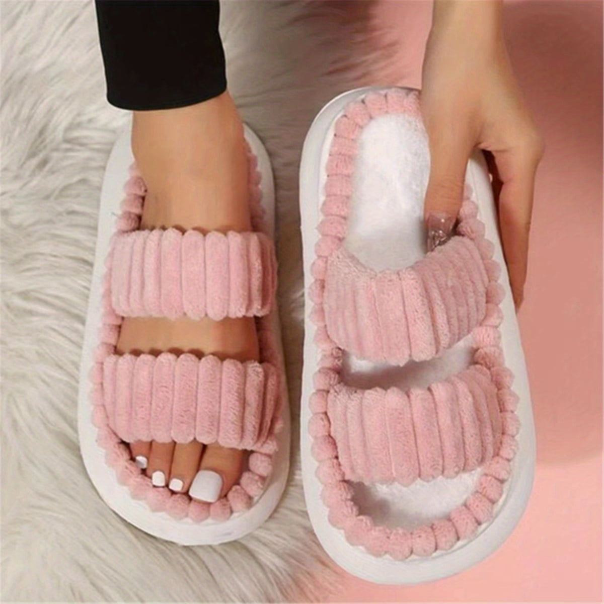 Women's Cross Band Slippers Soft House Slippers Plush Warm Cozy Open