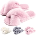 thumbnail image 1 of Women's Cross Band Slippers Soft Plush Furry Cozy Open Toe House Shoes Indoor Outdoor Faux Rabbit Fur Warm Comfy Slip On Breathable, 1 of 7