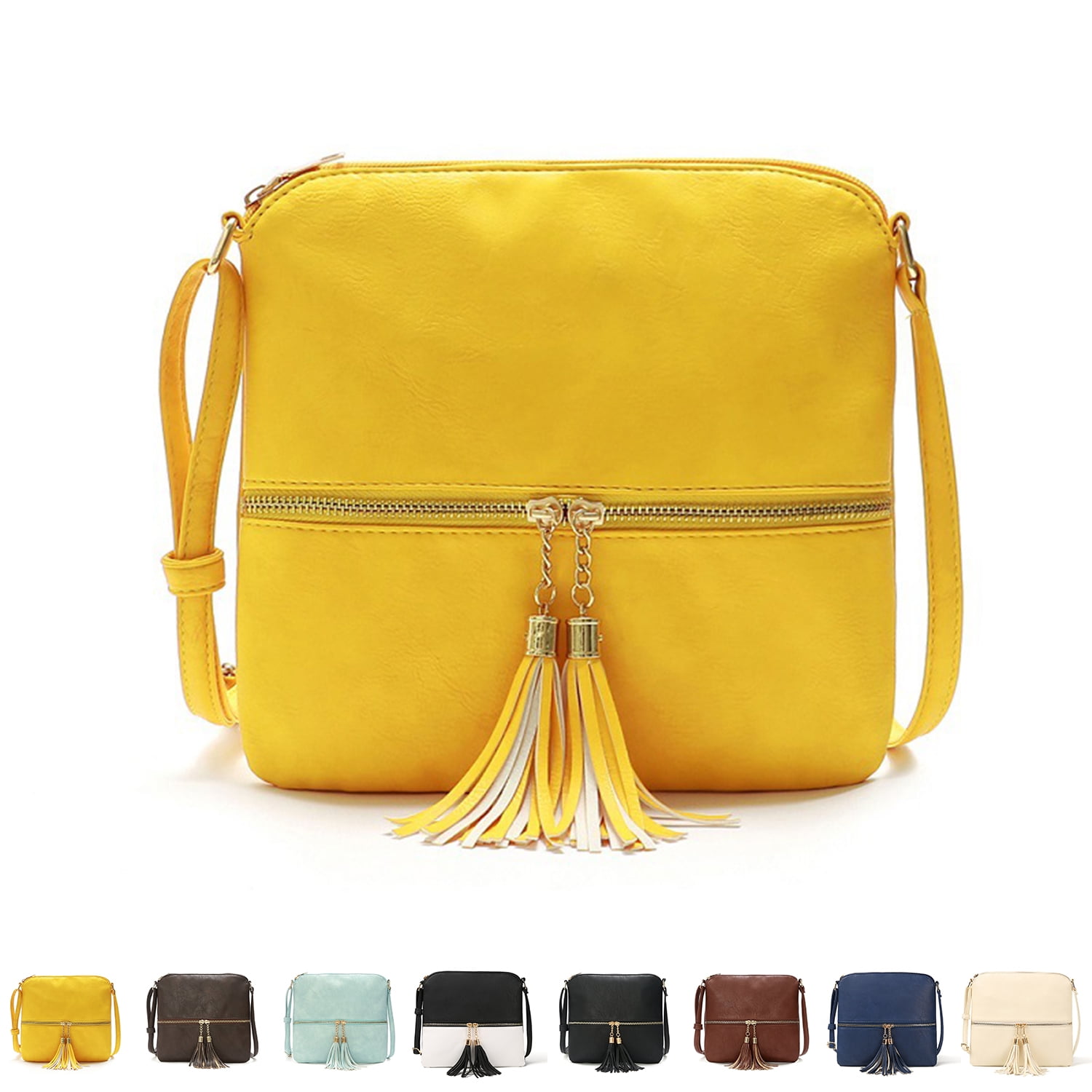 Women's Yellow Leather Mini bag with shoulder strap