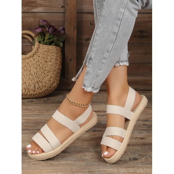 Women‘s Cross-Border Spring/Summer Holiday Style Elastic Band Design Outdoor Comfortable Flat Sandals