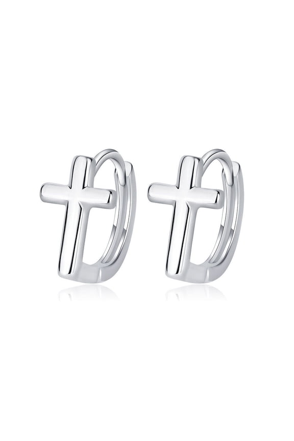 Women's Cross Earrings 14k White Gold Plated Silver Hoop For party Wear