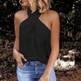 thumbnail image 1 of Women's Cross Front Halter Neck Tank Top, Sleeveless Crisscross Cami Blouse, Solid Color Casual Summer Top, 5 Colors, Sizes S-XXL, 1 of 6