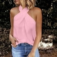 thumbnail image 1 of Women's Cross Front Halter Neck Tank Top, Sleeveless Crisscross Cami Blouse, Solid Color Casual Summer Top, 5 Colors, Sizes S-XXL, 1 of 6