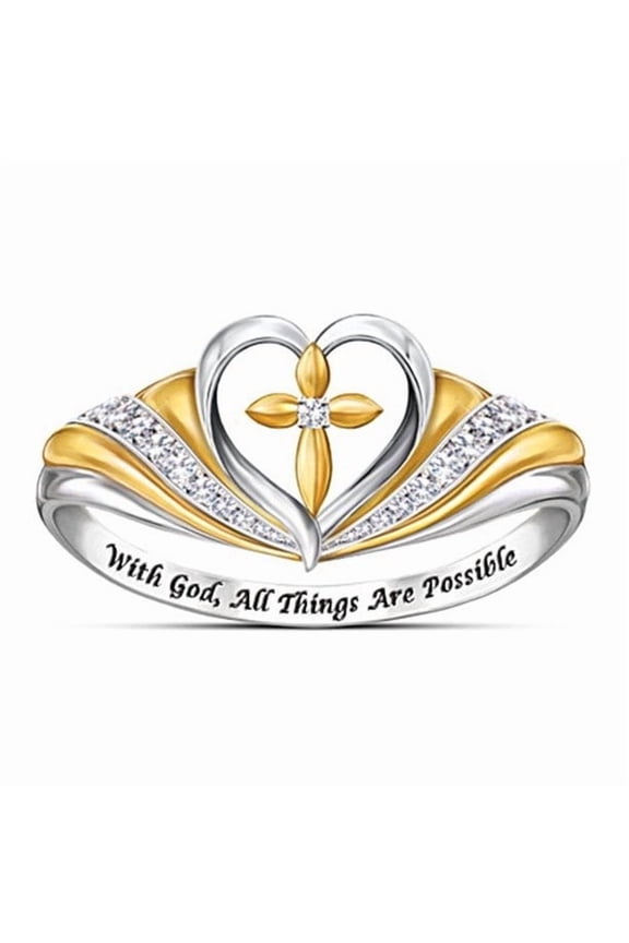 Women's Cross Love Heart-Shaped Micro-Set God Two-Color Ring