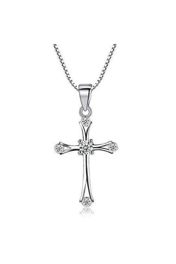 Women's Cross Necklace 925 Sterling Silver, Chain with Cross Pendant, 18", adjustable
